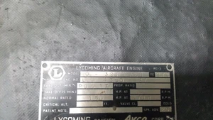 AVCO LYCOMING MODEL 0-320-A2B AIRCRAFT/AIRPLANE MOTOR/ENGINE DATA TAG ONLY - Bild 1 von 2