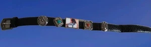 SOUTHWEST LEATHER BRACELET- AMADO PEÑA Tile -Prerogatives 4 Sterling Conchos-8" - Picture 1 of 15