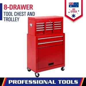 8 Drawer Rolling Tool Box Chest Cabinet Trolley Garage Storage Lockable Boxes - Picture 1 of 12
