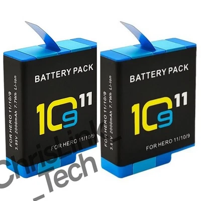 NEW 2000mAh Battery 2-Pack Replacement for GoPro HERO10 /9/11 Black AHDBT-901 - Image 1 of 4