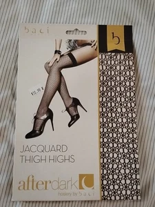Baci AfterDark Jacquard Thigh High Black w/ Wide Cuffs Hosiery (One Size) AD2009 - Picture 1 of 5