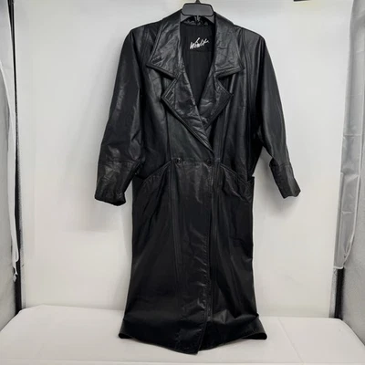 Gabardina Winlit vintage de cuero negro años 80/90 talla M. Cintura cónica Foto 1 de 4