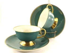 Flintridge China Sylvan California Teal CUP & SAUCER set of 2 Retired Vintage - Picture 1 of 11