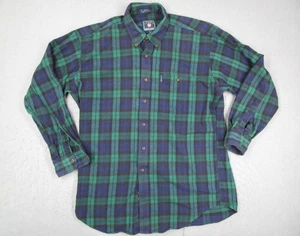 Vintage Chaps Ralph Lauren Shirt Mens Large Green Blue Plaid Flannel - Picture 1 of 10