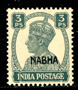 British India 1944 KGV Nabha State 3p Slate Scott #100 MNH K465 - Picture 1 of 6