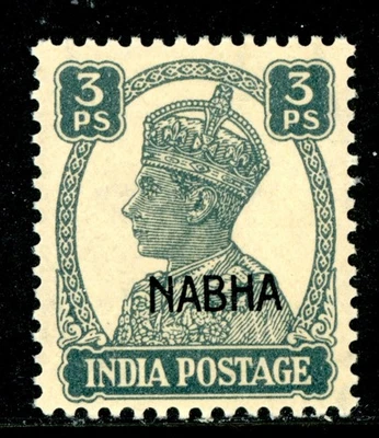 British India 1944 KGV Nabha State 3p Slate Scott #100 MNH K465 - Image 1 of 4