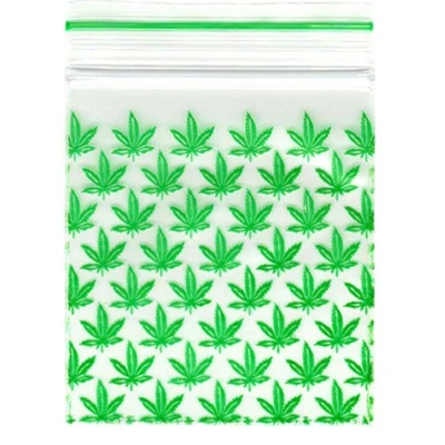 Green Leaf Smelly Proof Baggies 40mm Press Grip Seal Reusable Bags - Image 1 of 3