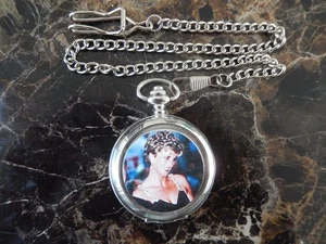 LADY DIANA CHROME POCKET WATCH WITH CHAIN (NEW) - Picture 1 of 3