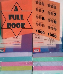 Raffle tickets FULL books 1000 800 500 400 200 100 pick of 5 cloakroom  colours - Picture 1 of 32