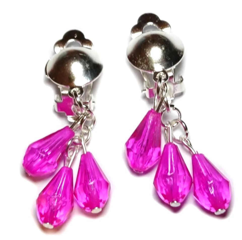 Ohrclips Clips pink silberf Tropfen ca 4,8 cm lang Anklips Ohrringe ohne Ohrloch - Bild 1 von 4