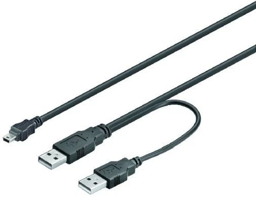 USB Y-USB Kabel 2x A Stecker auf 5pol mini B Stecker 0,6m USB 2.0 Y-USB - Bild 1 von 1