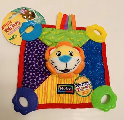 NUBY Comfort Teether LION Cuddle & Chew Teething Activity Sensory Blankie - Image 1 of 4