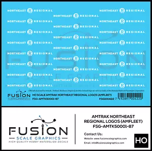 HO Scale Amtrak Northeast Regional Amfleet Logos Decal Set - Bild 1 von 2