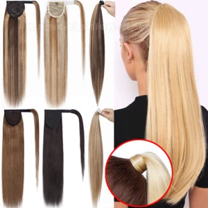 LONG Blonde Thick Clip In Full Remy Human Hair Extensions Wrap Around Ponytails - Picture 1 of 22