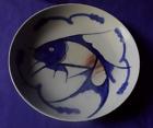 Antique Chinese Plate - A Koi Carp Fish - Blue, Red & White. Unusual / Rare Mark