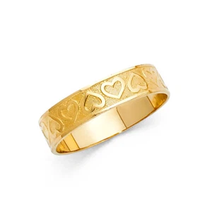 14k Yellow Real Gold Women Heart Vintage Eternity Fancy Fashion Ring Band Size 7 - Picture 1 of 1