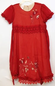 April Cornell Girl's Red Dress sz 5/6 Flower Party Holiday Lace Lined Ruffle - Picture 1 of 10