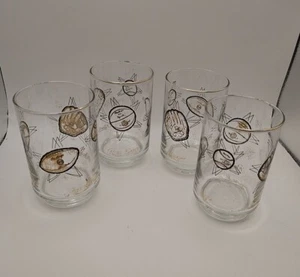Vintage Set/4 Libbey Rawlings Sports Theme Black Gold Leaf 12 Oz Bar Glasses - Picture 1 of 9