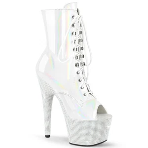 PLEASER WEISS LACKBESETZTER ABSATZ & PF 7" ABSATZ STIEFEL. Damengröße 5 6 7 8 9 10 11 - Bild 1 von 1