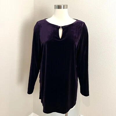 Susan Graver женщин большой фиолетовый бархат туника верхний длинным рукавом замочная скважина рубашка - Изображение 1 из 4