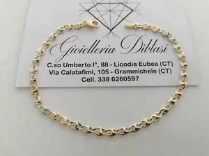 18K YELLOW WHITE GOLD BRACELET 3/4mm ALTERNATE 2+2 OVAL DOUBLE ROUNDED LINK 8.5" - Picture 1 of 9