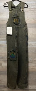 New SLICK Grunge Surf Skate Denim Jean Overalls Acid Washed Green Patch L 34 - Picture 1 of 16