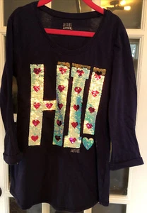 Justice Navy Pullover Long Sleeved T-Shirt Sequin HI Athleisure Active Size 10 - Picture 1 of 6