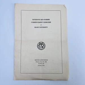 Miami University Ohio Vintage Ephemera, 1938 Commencement Program Exercises - Picture 1 of 6