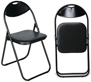 1 X Folding Chairs Padded Faux Leather Studying Dining Office Event Chair Black