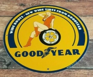 VINTAGE GOODYEAR PORZELLAN GAS ÖL BREITE STIEFEL SERVICE STATION AUTO REIFEN SCHILD - Bild 1 von 12