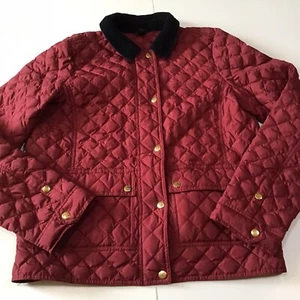 J Crew Quilted Corduroy Barn Jacket Womens Tall Large Maroon Down Snap Pockets - Picture 1 of 19