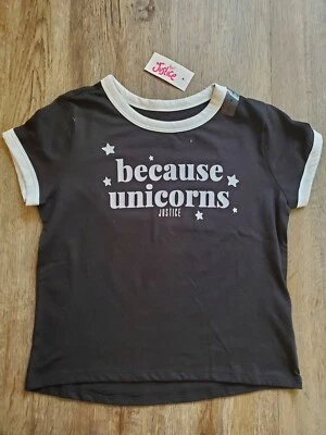 NWT Justice For Girls Shirt Size 6 because unicorns black white NEW short sleeve - Image 1 of 4