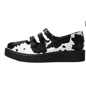 TUK platform creepers Black & White Cow Print 3-Strap Pointed Mary Jane sz 9 - Picture 1 of 5