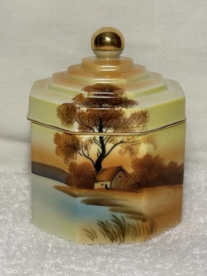 Vintage Noritake Tree In The Meadow Eight Sided Humidor Hand Painted Japan  - Image 1 of 4