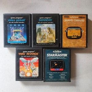 Atari 2600 Lote 5 Juegos Sin Probar - Chopper, Yars, Pinball, Defender, Starmaster - Imagen 1 de 3