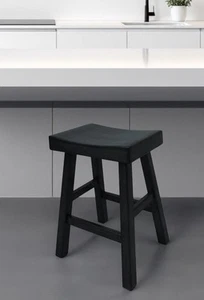 25" Black Solid Wood Backless Counter Height Bar Chair - Picture 1 of 4