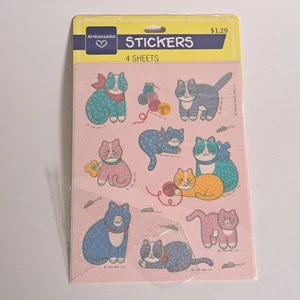 Vintage 1986 Hallmark Stickers 3 Full Sheets Kitty Cat Mice Yarn Kitten - Picture 1 of 8
