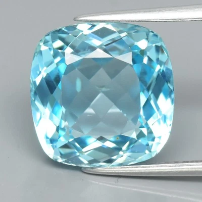 💎 13.79ct 13.3x13.2mm VS Cojín Topacio Azul Cielo Natural - Piedra Preciosa Brasil Foto 1 de 4