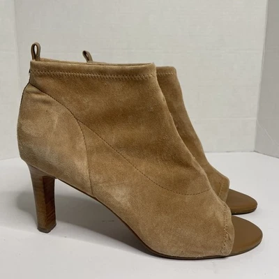 Taryn Rose Suede Peep Toe Ankle Booties 8.5 Tan Leather Heel Chic Neutral Shoe - Image 1 of 4