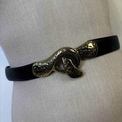 Chicos Black Leather Adjustable Belt Gold Buckle Medium Large M/L - Image 1 of 4