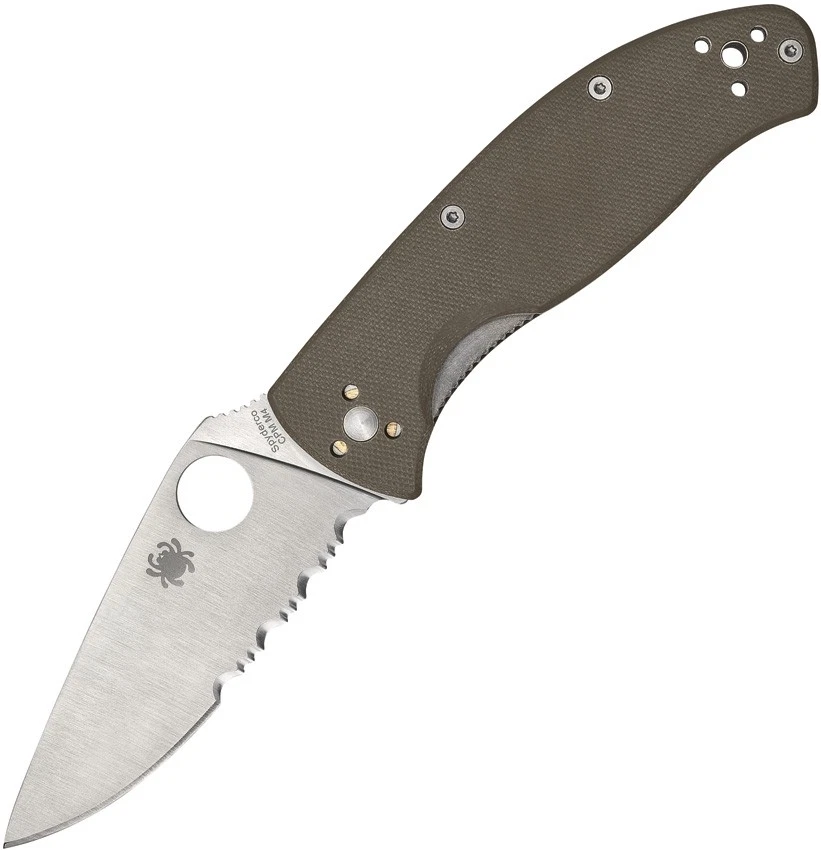 Spyderco Tenacious Brown 3.35 Inch Partially Serrated Satin Leaf SPC122GBNM4PS