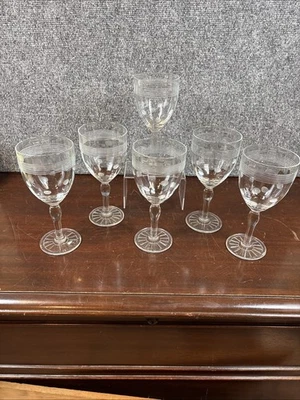 6~Etched Stripe & Dots Pattern Clear Glass Cordial Liqueur Sherry Glasses - Image 1 of 4