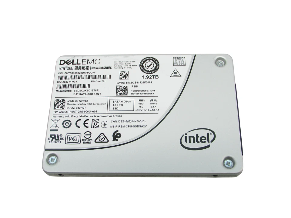 Dell EMC SSDSC2KB019T8R 1.92TB 2.5" 6Gbp/s SATA SSD Grade B 033R2T - Image 1 of 4