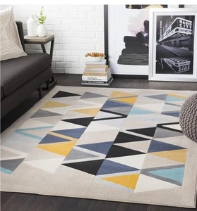Surya City CIT-2349 Aqua/Mustard 8×10 Multicolored Handmade Area Rug. EZ Clean. - Picture 1 of 6