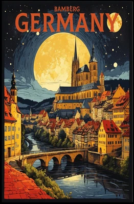 Bamberg, Germany A Nighttime Illustration Poster Foto 1 de 4