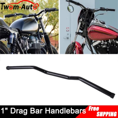 1" Black Drag Bar Handlebars Bars Pullback For Harley Sportster XL883 1200 Dyna - Image 1 of 4