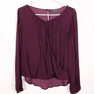 Blusa ASTR Vino de Borgoña Envoltura Sintética Chifón Cortina Sobrepelliz Calce Grande Pequeño - Imagen 1 de 7