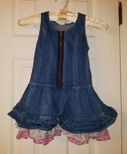 Boutique Little Miss Denim and Lace Dress Size 5 Ruffles Pink Zebra Print  - Picture 1 of 10