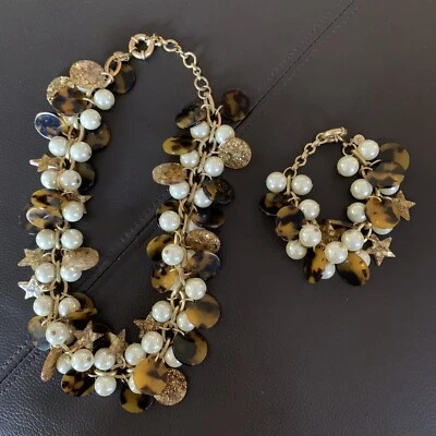 JCrew Juego de 2 Pulsera Collar Perla Caparazón Tortuga Estrellas Dije Foto 1 de 4
