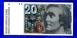 "EX RARE UNC" Switzerland P55f(1) 20 Franken Bde SAUSSURE Schaller/Lusser 1986 - Picture 1 of 2
